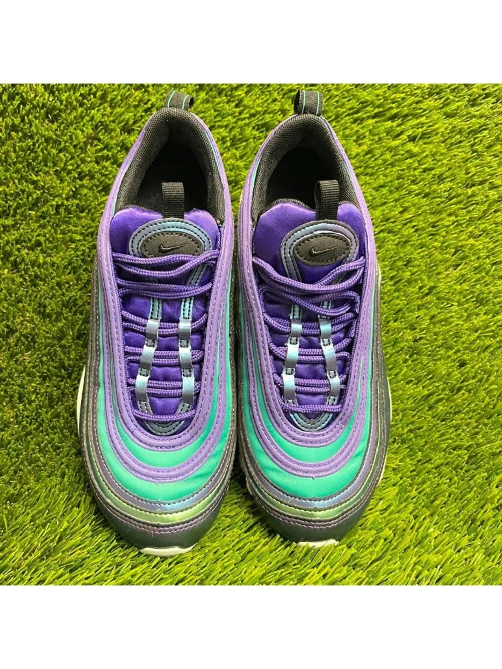 Nike Air Max 97 Iridescent Boys Size 5.5Y Purple Green Running Shoes Sneakers